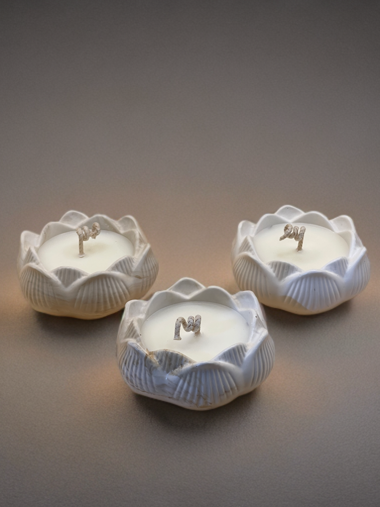 Mini Lotus Candle Set of 3 – Handmade Jesmonite & Soy Wax Candles - Image 3
