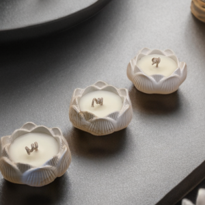 Mini Lotus Candle Set of 3 – Handmade Jesmonite & Soy Wax Candles